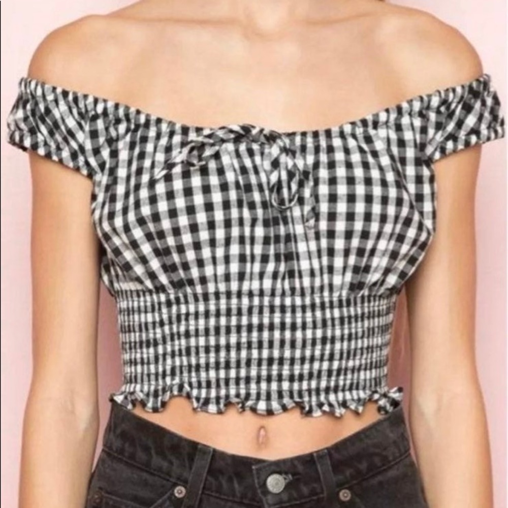 Gingham brandy Melville off the shoulder top